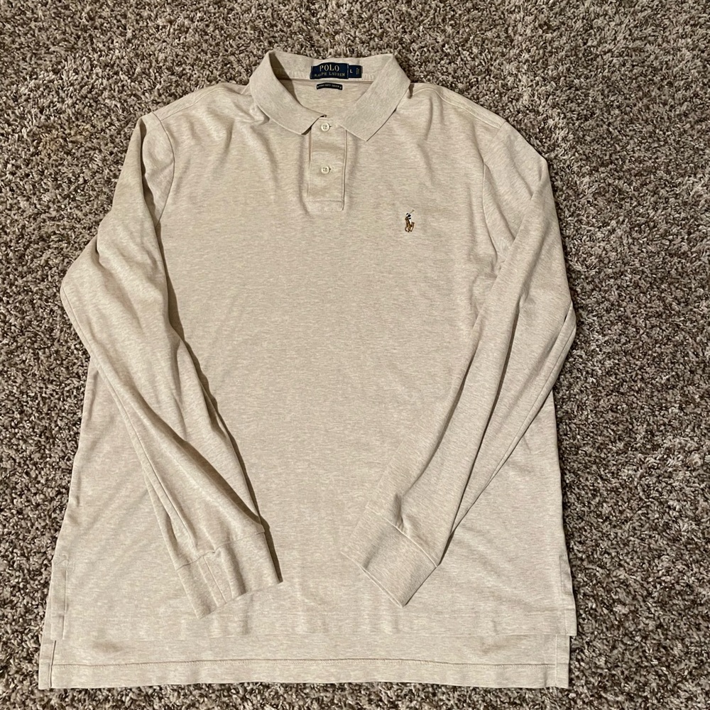 Ralph Lauren Men's Beige Long Sleeve Polo Shirt